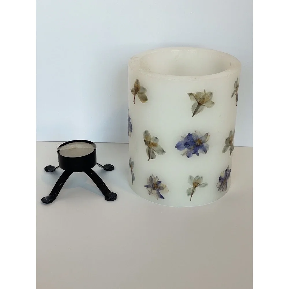 Pressed‎ Flowers Hurricane Candle With Tea Light 4x5